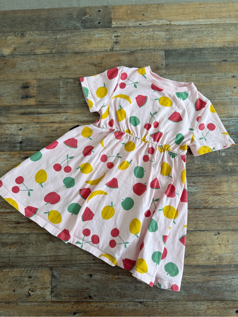 Girls Pink Fruit-Print Short Sleeve Casual Dress